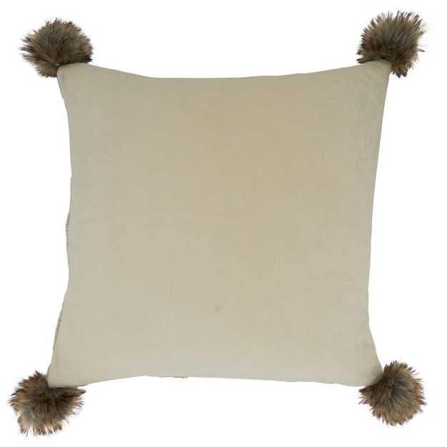 Poly filled Cable Knit Square Throw Pillow With Pom poms Saro Lifestyle