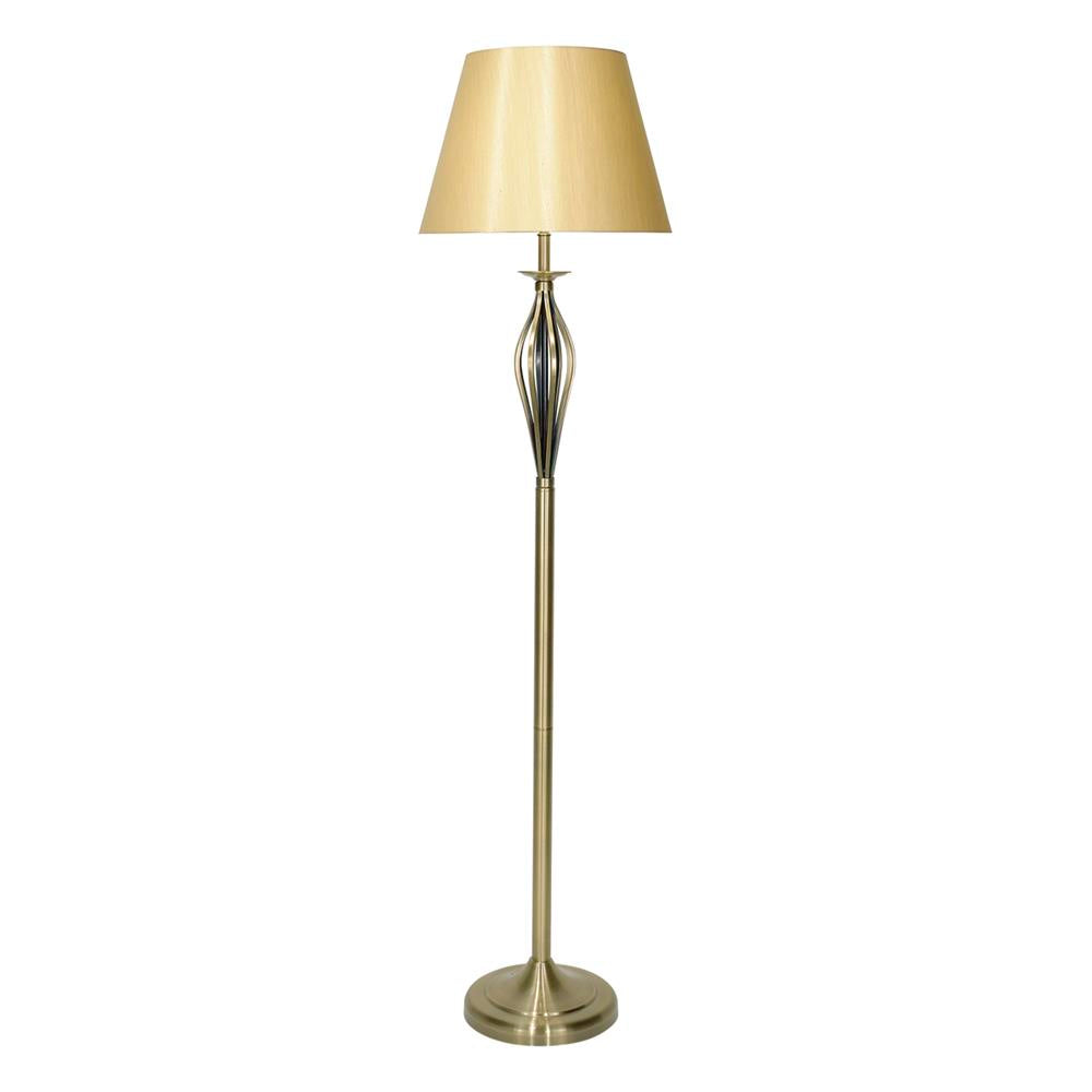 DAR BYB4975 Bybliss Antique Brass Open Matalwork Floor Lamp with Gold Shade