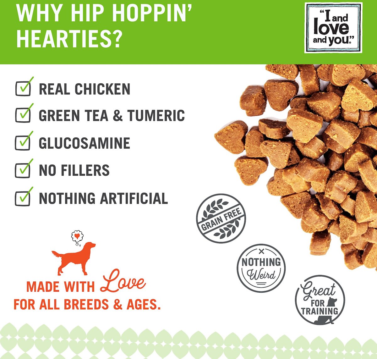 I and Love and You Hip Hoppin' Hearties Grain-Free Chicken Dog Treats