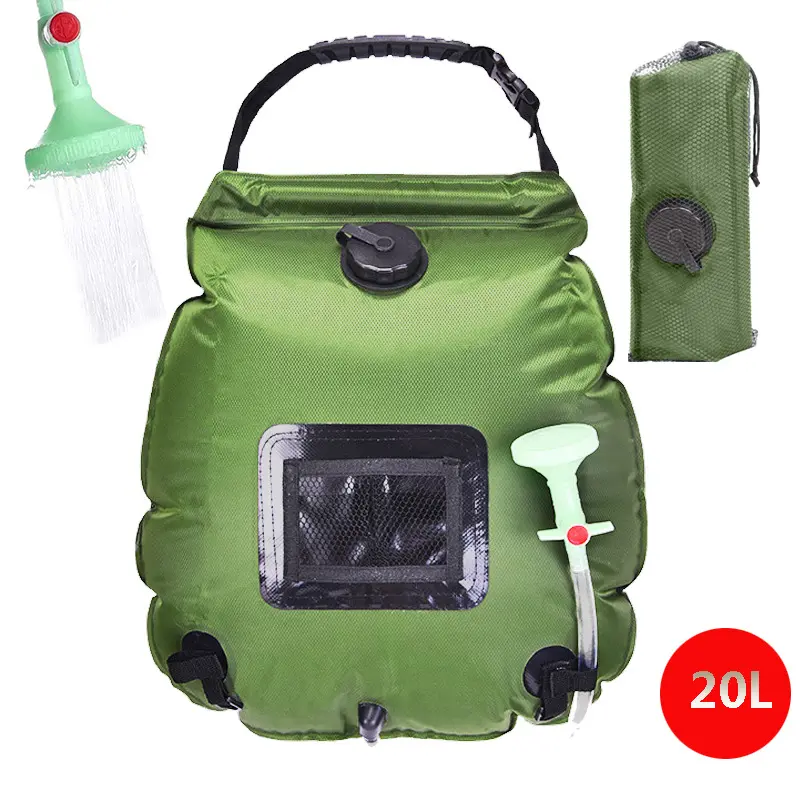 Outdoor Camping Hiking Shower Bag Solar Heating Portable Folding Climbing Bath Bag Hose Switchable Shower Head