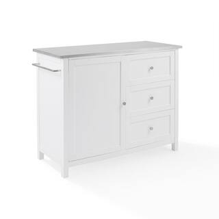 CROSLEY FURNITURE Soren White Kitchen Island with Stainless Steel Top KF30090SS-WH