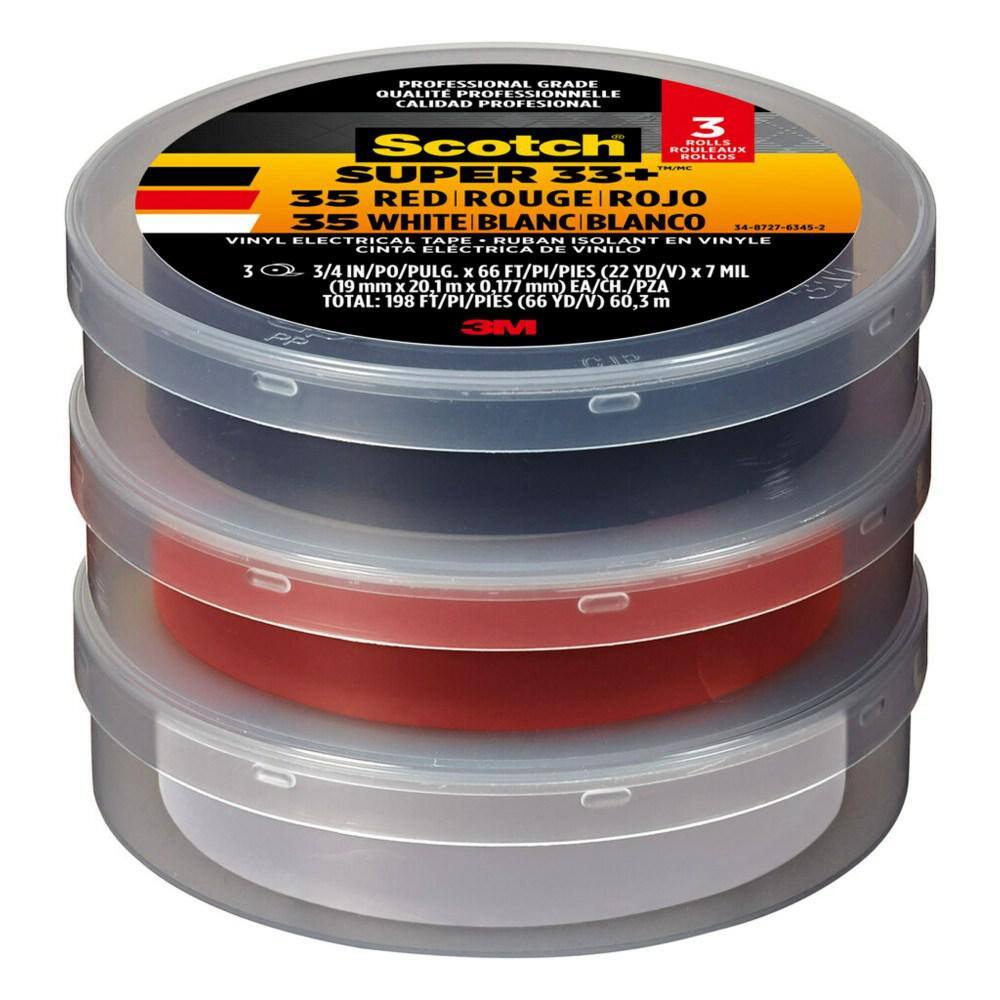 Scotch 34 in. x 66 ft. Vinyl Electrical Tape BlackRed and White (3-Pack) 6132-108286