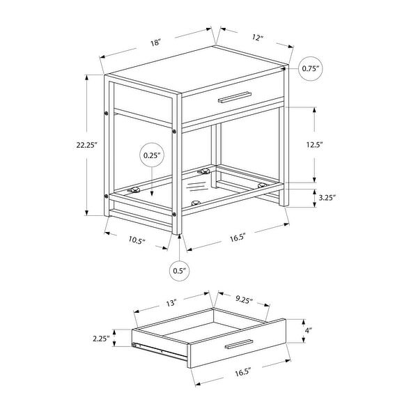 Monarch 3503 White Silver Metal 22nch Accent Table With Tempered Glass