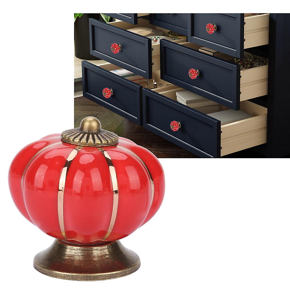 Ceramic Pumpkin Knobs European Style Handle Pull For Room Cabinet Drawer Furniture (red)