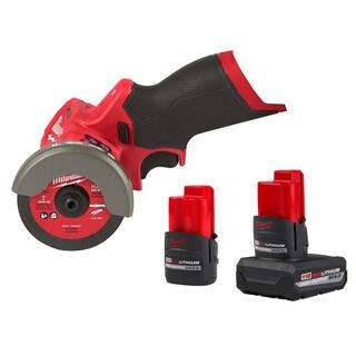 MW M12 12-Volt Lithium-Ion XC High Output 5.0 Ah Battery Pack WHigh Output 2.5 Ah Battery Pack + 3 in. Cut Off Saw 48-11-2452S-2522-20