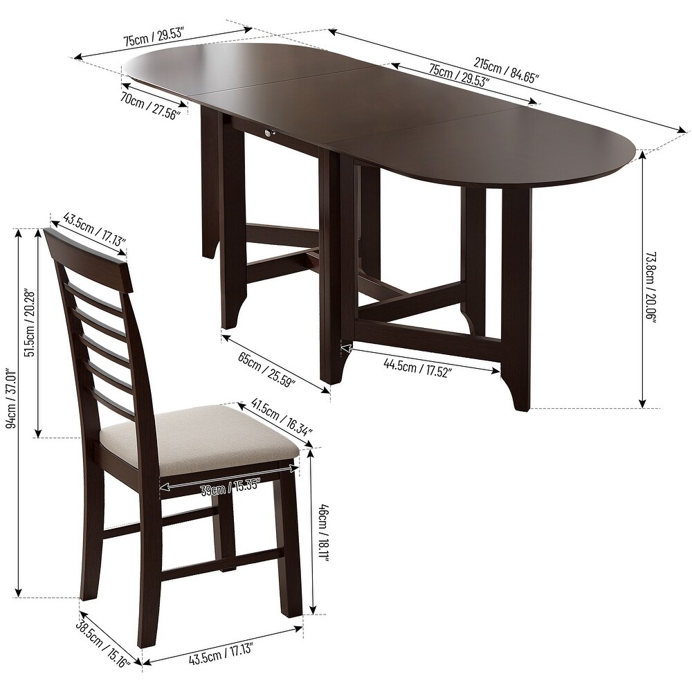 5 Piece Dining Table Set Retro Drop Leaf Table with 4 Chair