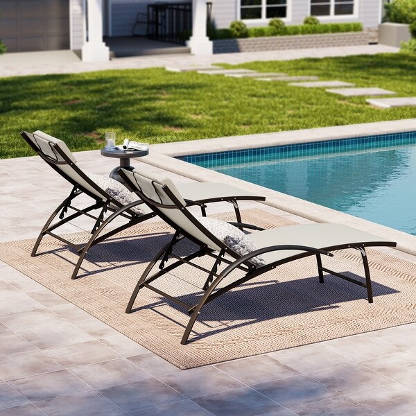 Crestlive Outdoor Adjustable Reclining Chaise Lounge Chair with Arms and Headrest，Aluminum or Steel Frame Options