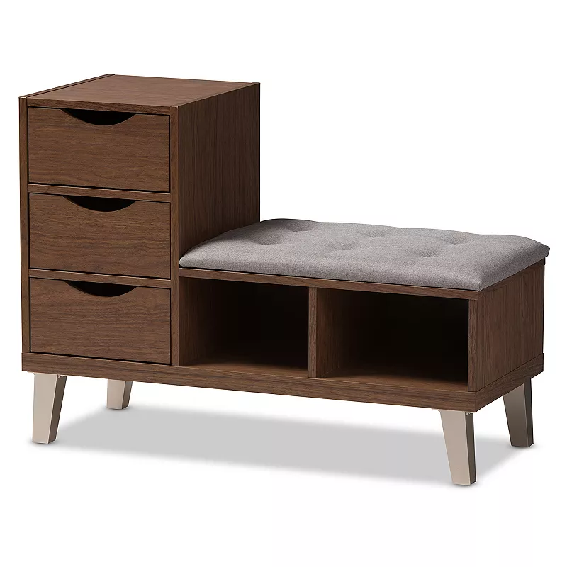 Baxton Studio Modern Walnut 3-Drawer Shoe Storage Bench