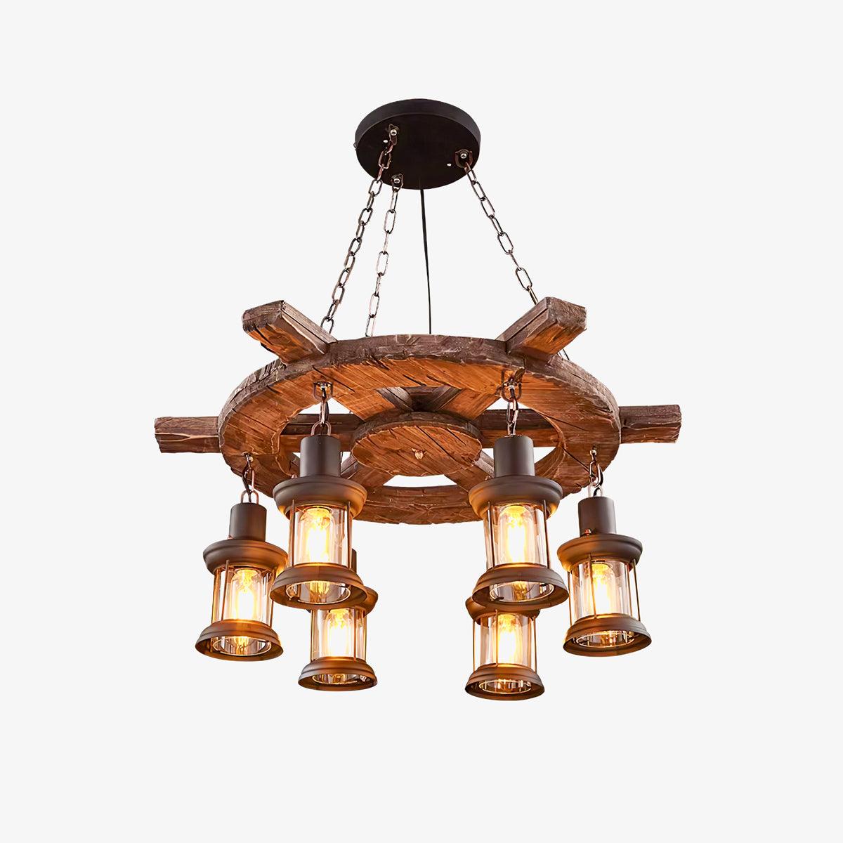 Nautical Industrial Style Wooden Chandelier