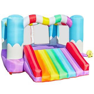 JOYIN 138L Multicolored Vinyl Rainbow Inflatable Jumper Bounce House wSlide  Heavy-Duty Blower Play House For Kids Parties 70002