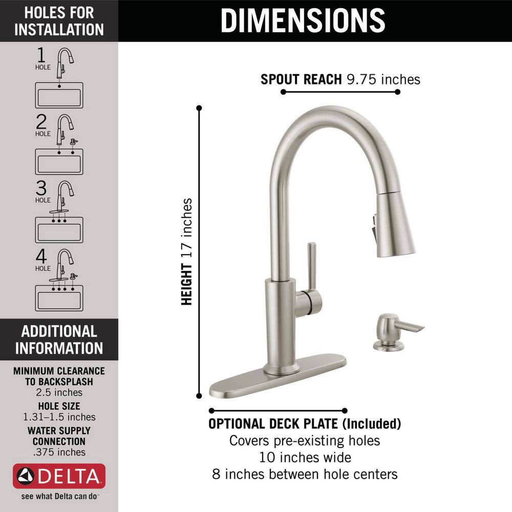 Delta Emery Single-Handle Pull-Down Sprayer Kitchen Faucet with ShieldSpray and Soap Dispenser in SpotShield Stainless Steel 19805Z-SPSD-DST