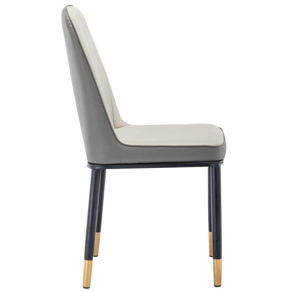 Magic Home Set of 2 PU Leather Dining Chair with Iron Metal Gold Plated Legs Beige and Gray MH-CD-060