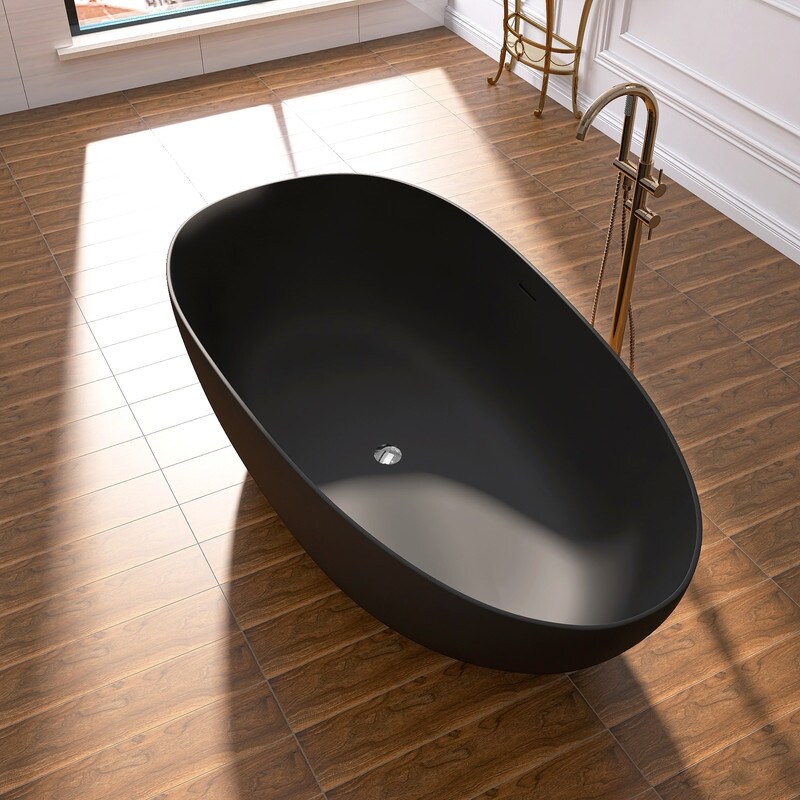 MEDUNJESS 67'' Freestanding Soaking Stone Resin Bathtub