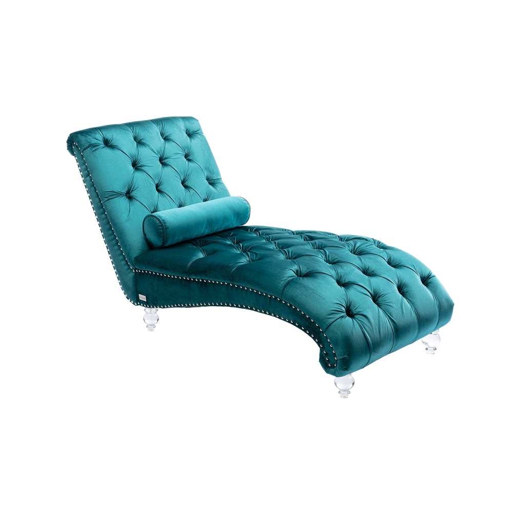 Velvet Concubine Sofa Chaise Reclining Lounger Sofa with Acrylic Feet