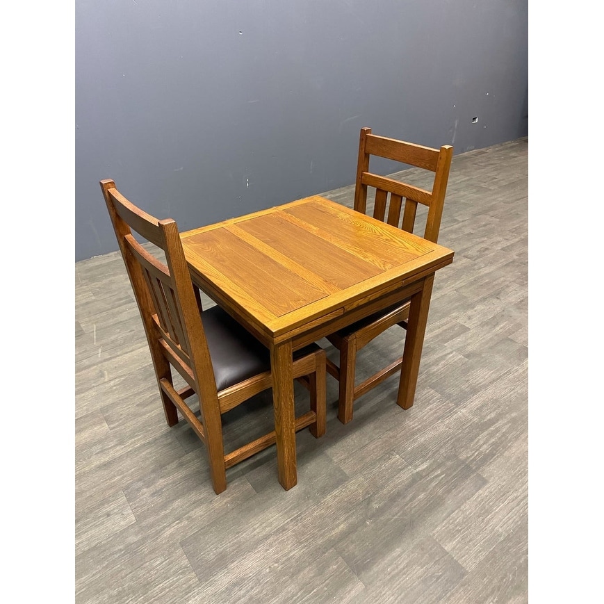 Mission Oak Kitchen Table With 2 Leaves And 4 Oak Dining Chairs