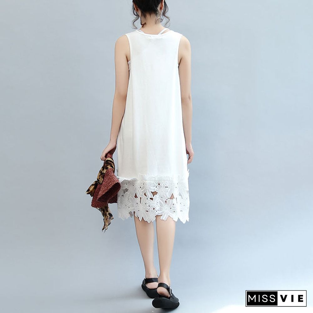 white casual cotton dresses plus size sundress sleeveless maxi dress