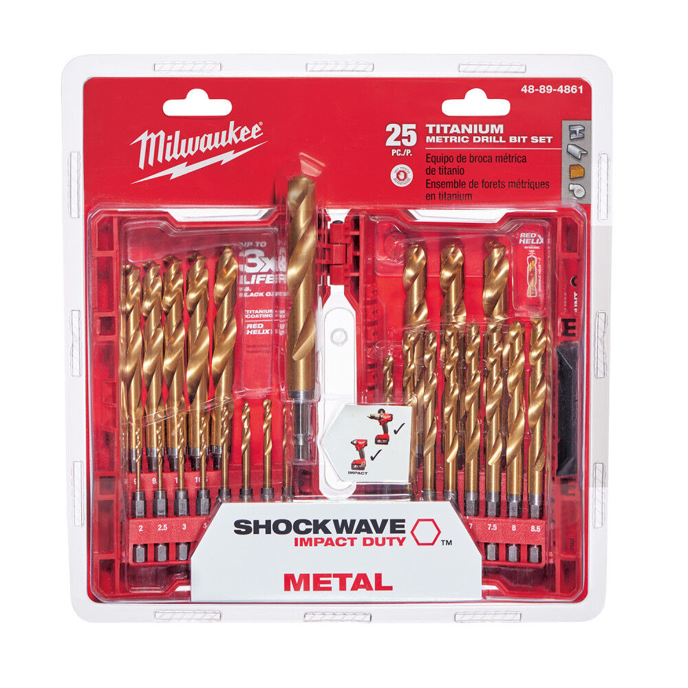 Milwaukee 25-Piece Metric Titanium SHOCKWAVE Red Helix Drill Bit Kit 48-89-4861 from Milwaukee