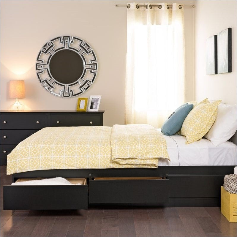 Prepac Sonoma Queen Wood Platform Storage Bed with Drawers in Black