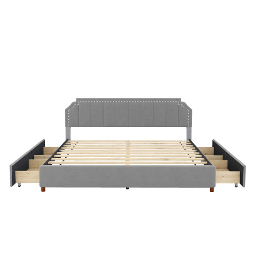 Queen Size Upholstery Platform Bed with Four Stora...