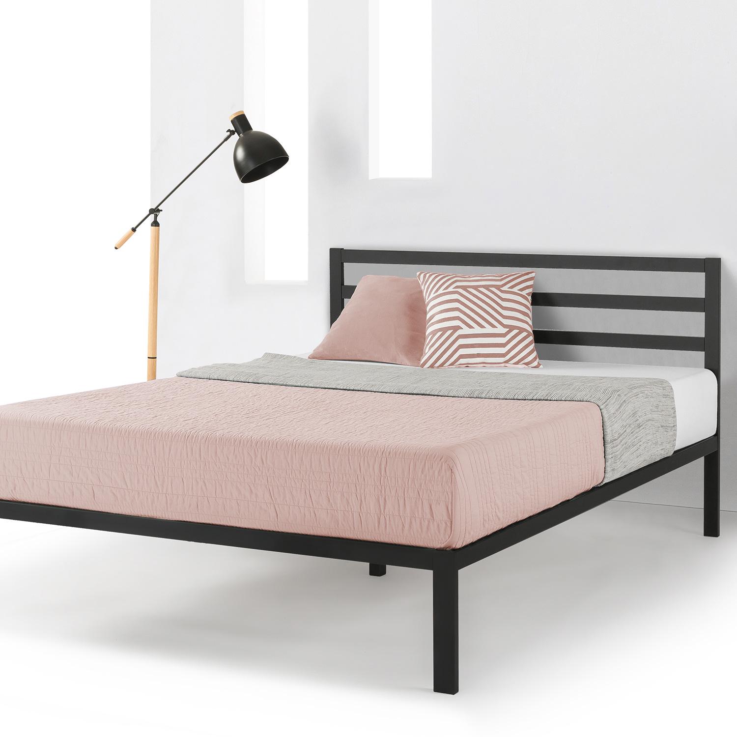 Mellow Modernista Classic 14 Metal Platform Bed with Headboard and Wooden Slats， Black， Full