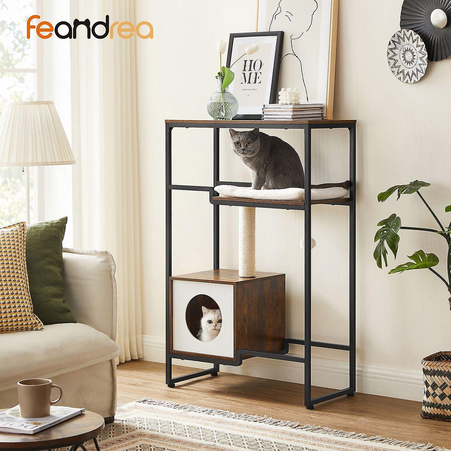Scratching post with shelf vintage brown