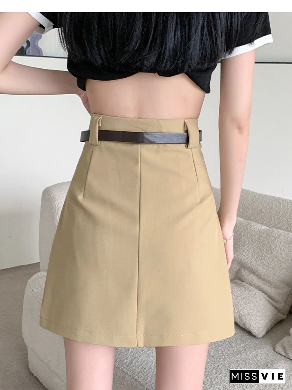 Retro High Waist A-line Pleated Skirt With Belt Summer New Preppy Style Mini Skirt Women Black Y2k Short Pant Skirt