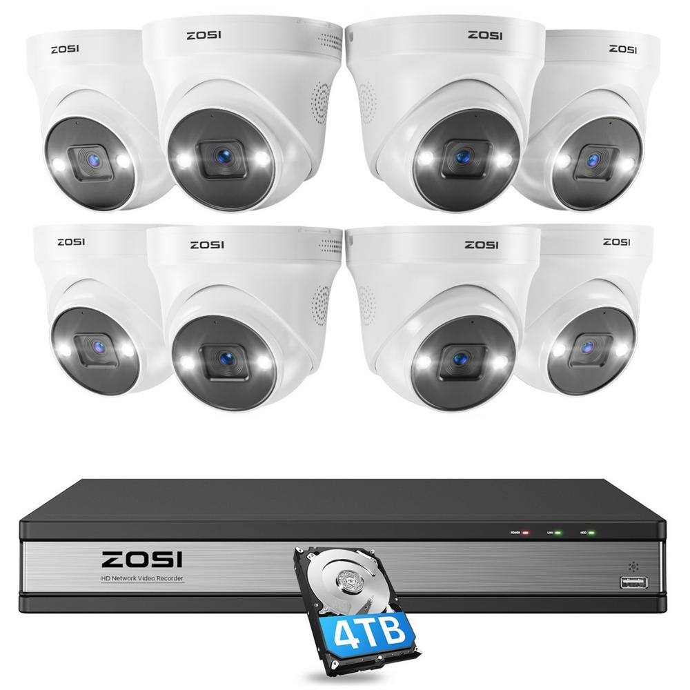 ZOSI 4K Ultra HD 16-Channel 8MP POE 4TB NVR Security Camera System with 8 Wired Spotlight Cameras 2-Way Audio 16SK-2258W8-40-US-A2