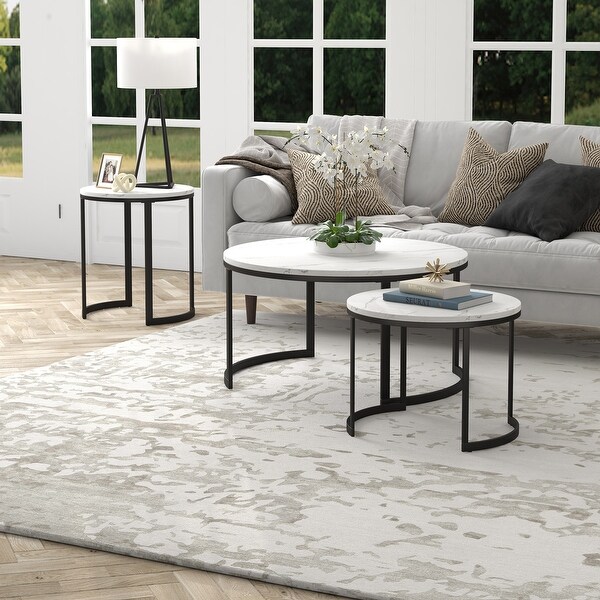 Mitera Round Nested Coffee Table with Faux Marble Top