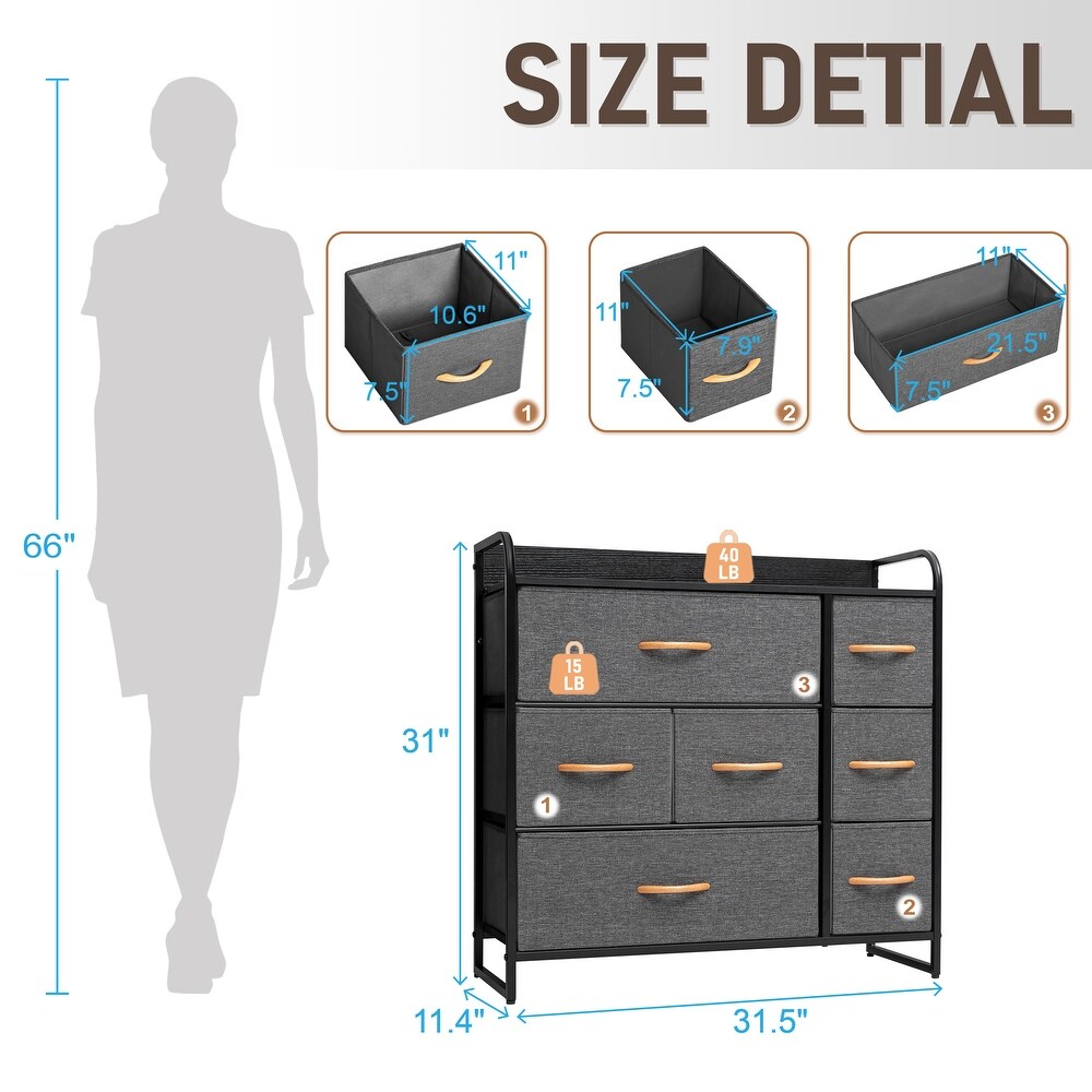 7 Drawers Wide Dresser Storage Chest Organizer Unit