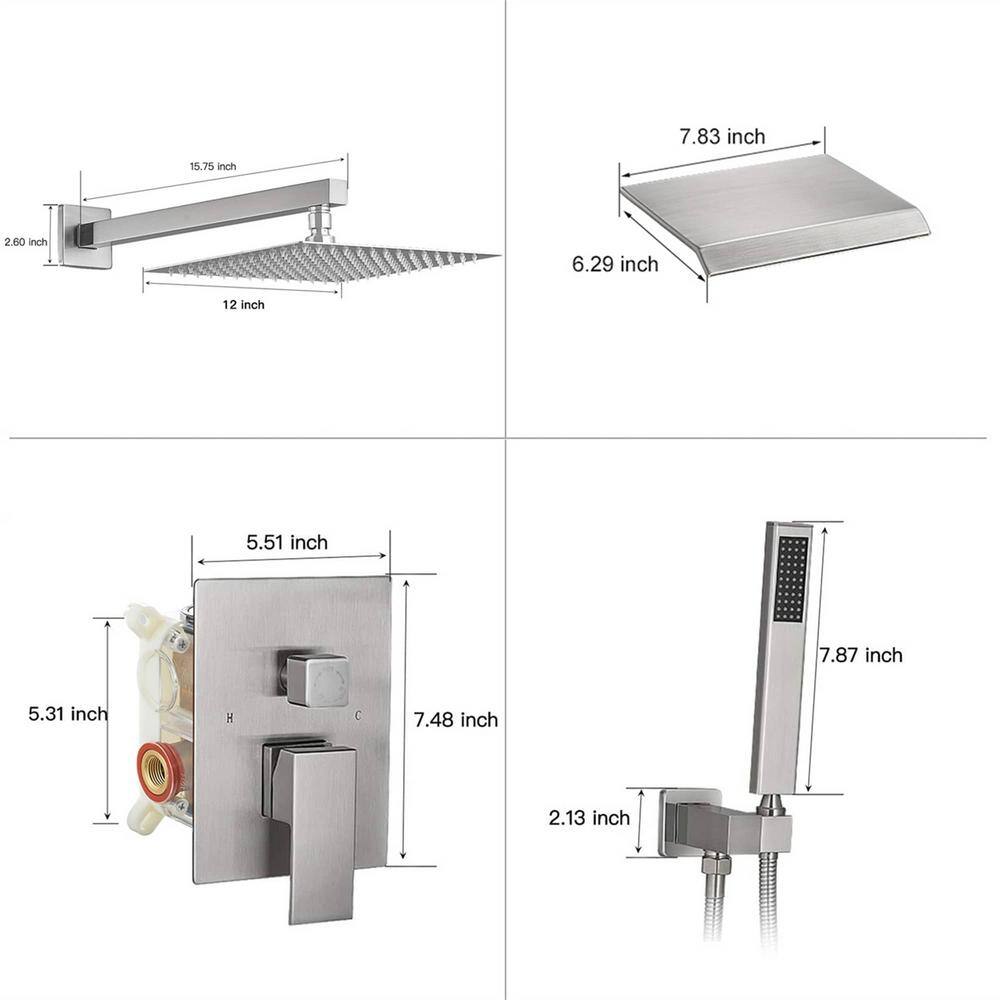 FLG Single Handle 1 -Spray Tub and Shower Faucet 1.8 GPM 12 in. Shower System with Sprayer Valve Included in Brushed Nickel LE-0238-BN-12