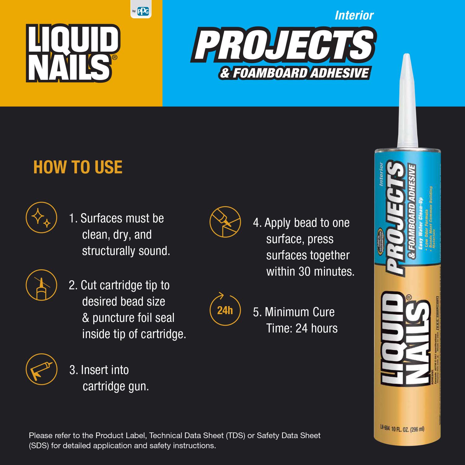 Liquid Nails Projects \u0026 Foamboard High Strength Latex Adhesive 10 oz