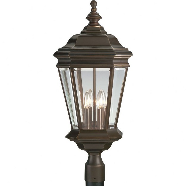 Progress Lighting Crawford 4 light Outdoor Post Lantern Oil Rubbed Bronze Clear Beveled Glass Shade