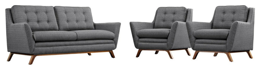 Gillian Gray 3 Piece Upholstered Fabric Living Room Set   Midcentury   Living Room Furniture Sets   by Virgil Stanis Design  Houzz