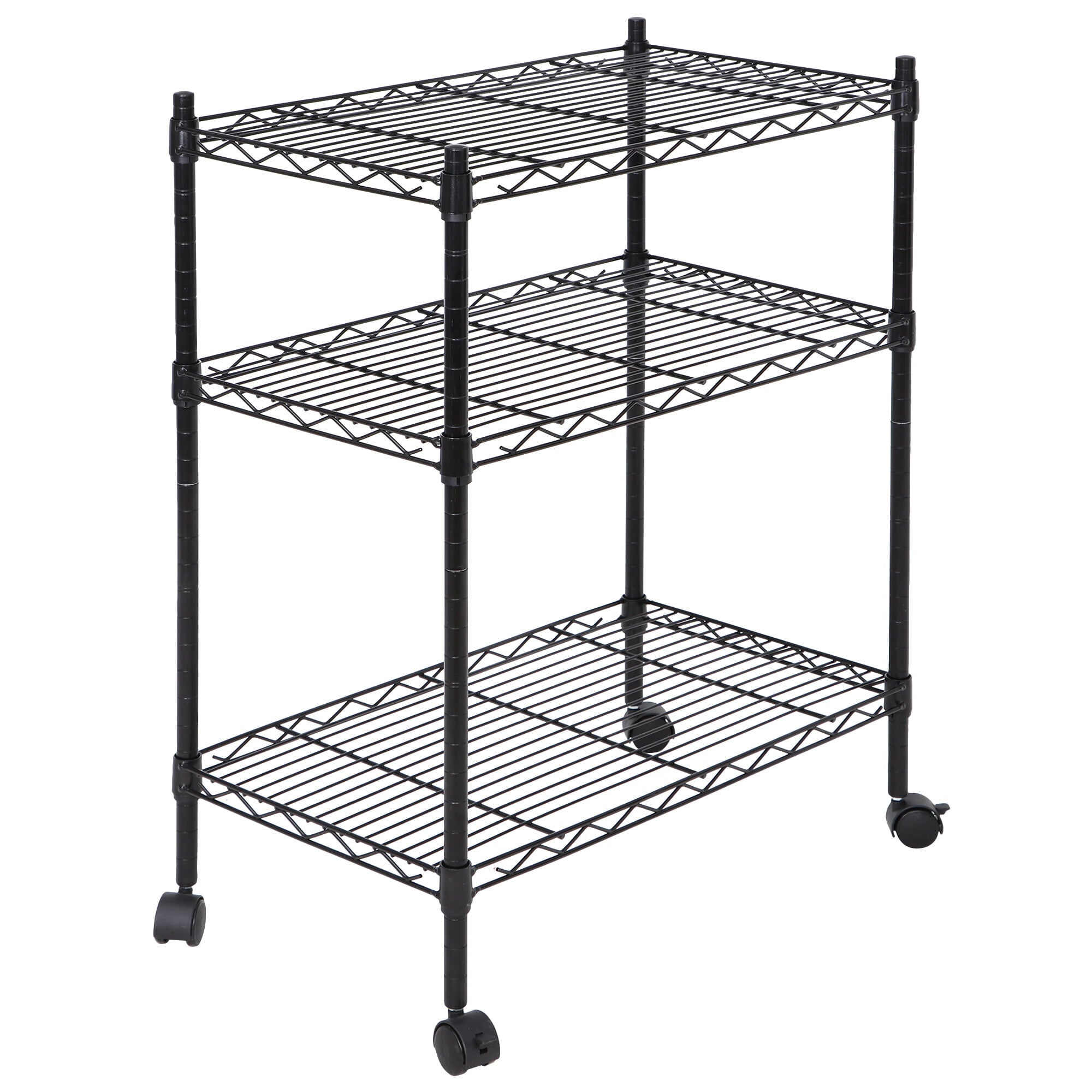 ZENY  3 Tires Rolling Kitchen Cart Height Adjustable Storage Tower Black