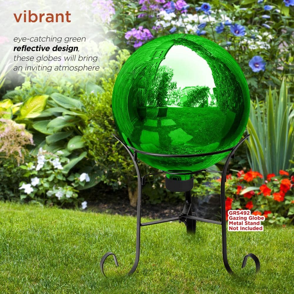 Alpine Corporation 10 in. Dia Indoor/Outdoor Glass Gazing Globe Festive Yard Decor, Green GLB292GN