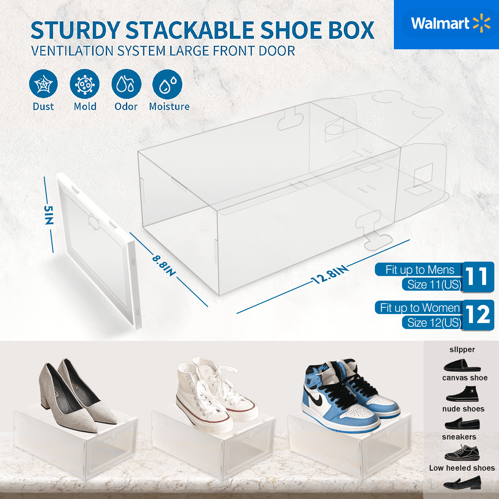 RIOUSERY Shoe Storage Box Set of 12， Clear Plastic Stackable Shoe Organizer for Closet， Shoe Containers with lids， Space Saving Sneaker Containers Bins Holders， Fit up to US Size 12