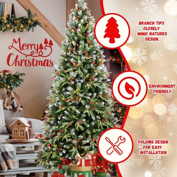 Spray White Christmas Tree with Decorations and Lights