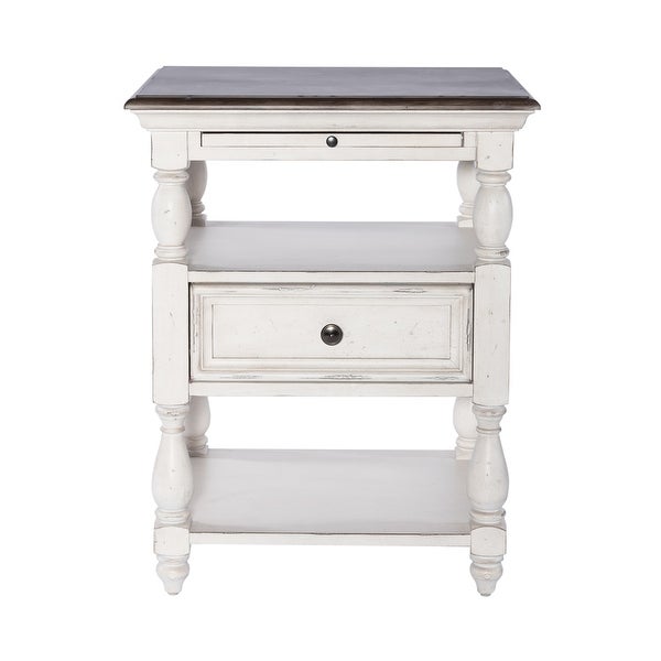 Abbey Road Porcelain White Churchill Brown Drawer End Table