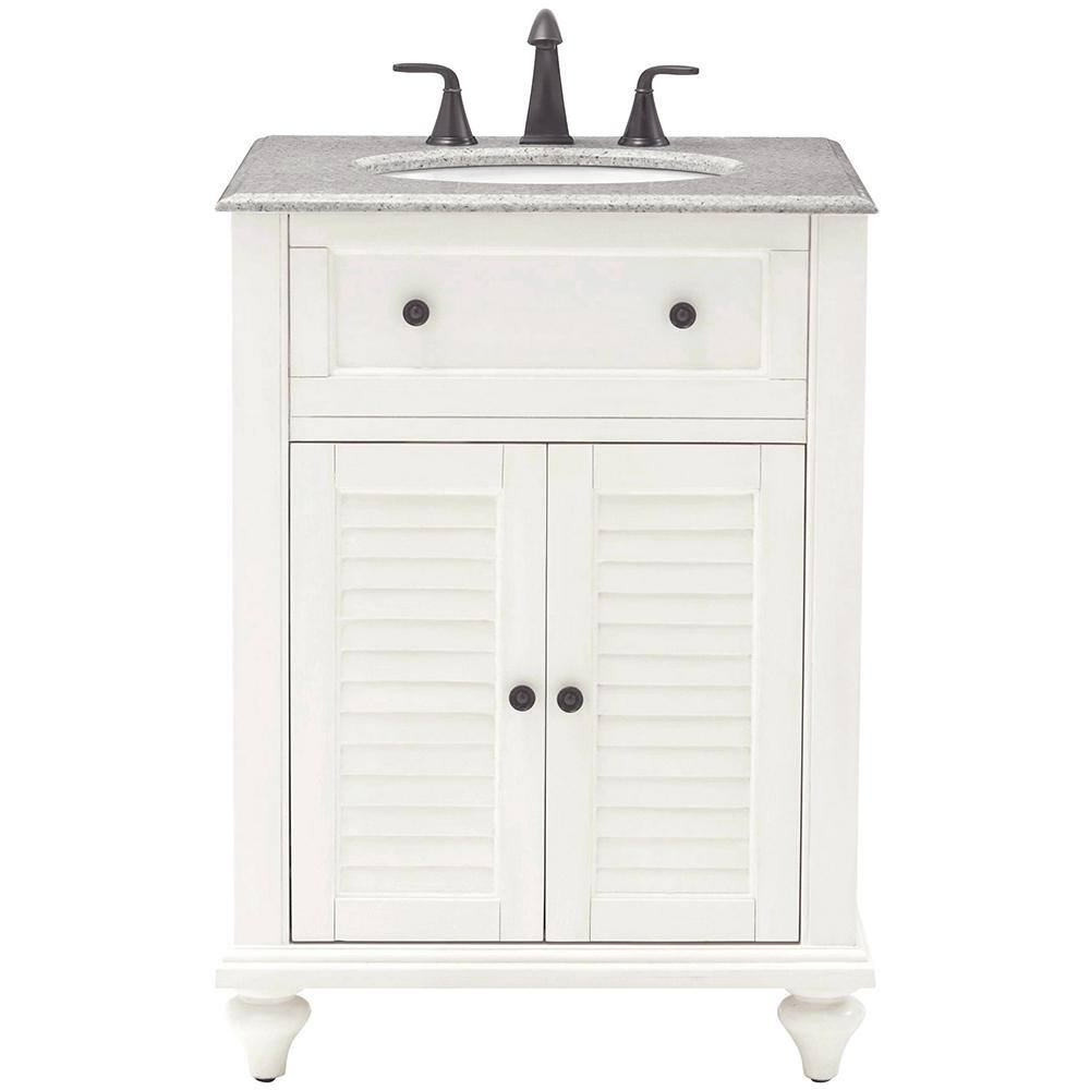 Home Decorators Collection Hamilton Shutter 25 in. W x 22 in. D Bath Vanity in Ivory with Granite Vanity Top in Grey 10806-VS25H-DW