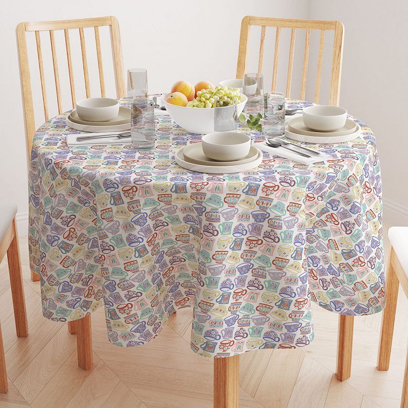 Round Tablecloth， 100% Polyester， 90 Round， Abstract Mugs