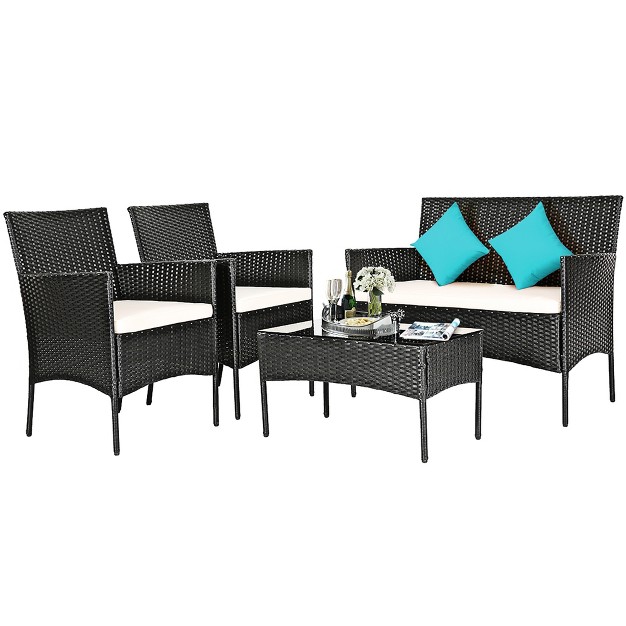 Costway 4pcs Patio Furniture Set Rattan Wicker Conversation Set Outdoor