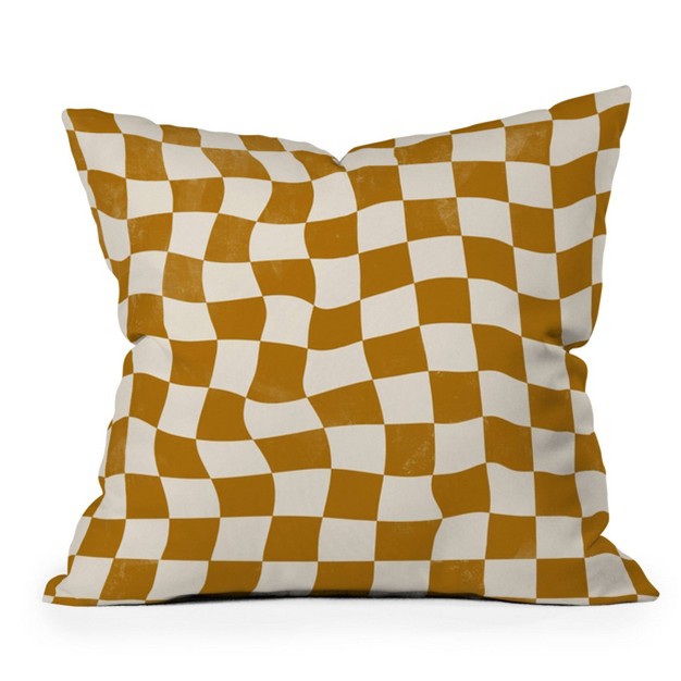 Avenie Warped Checkerboard Square Throw Pillow Gold Deny Designs