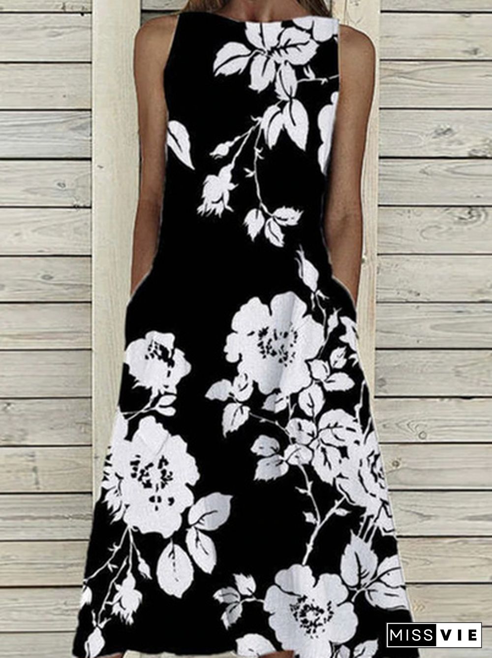 Floral Casual Sleeveless Woven Dresses