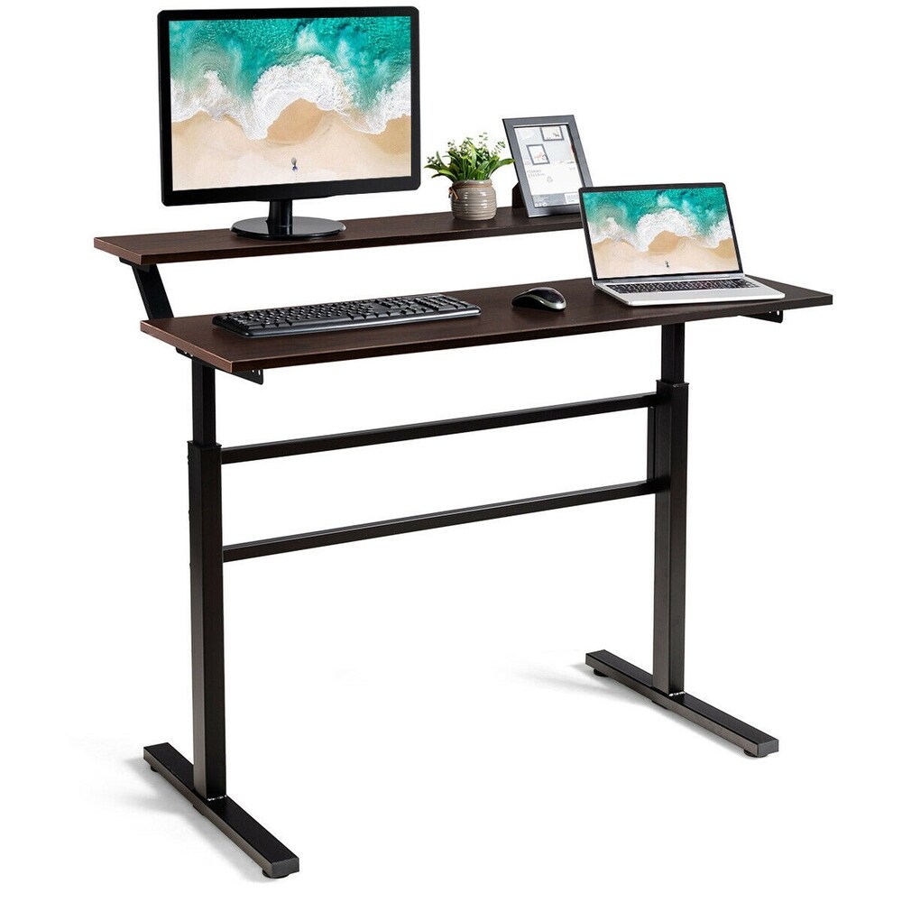 Gymax Standing Desk Crank Adjustable Sit to Stand Workstation with