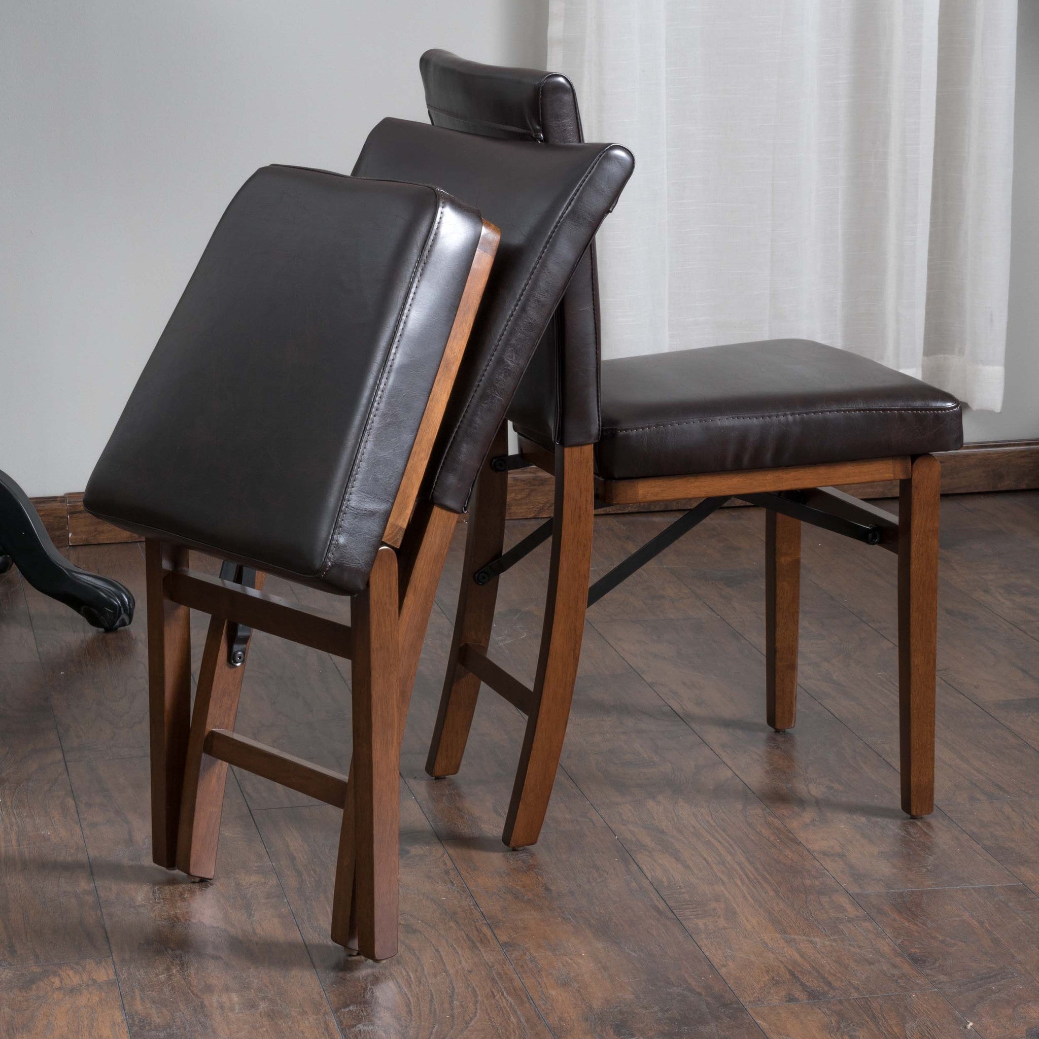 Rosalynn Brown Leather Folding Dining Chairs (Set of 2)