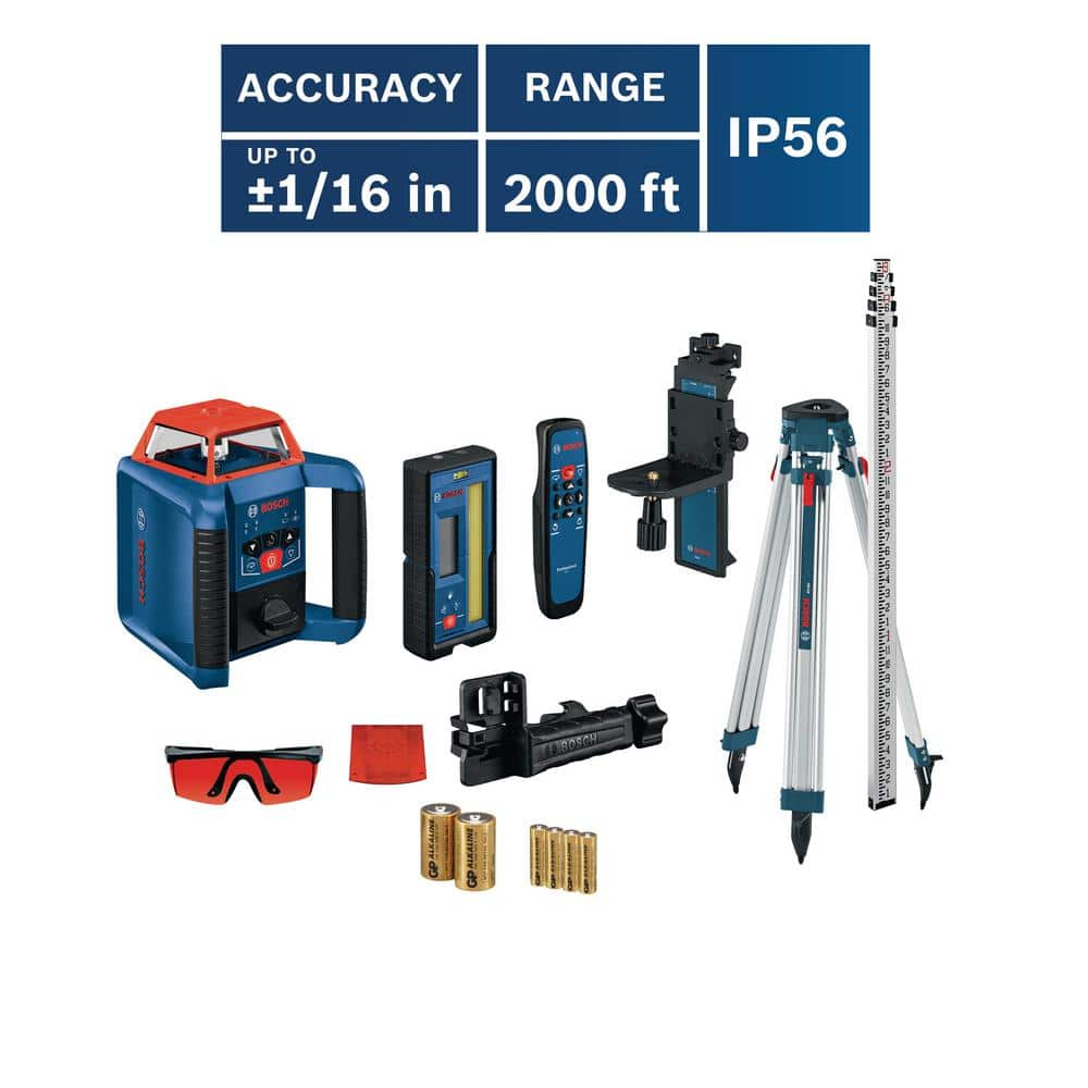 Bosch REVOLVE 2000 ft. Horizontal/Vertical Rotary Laser Self Leveling Complete Kit with Manual Dual Slope GRL2000-40HVK