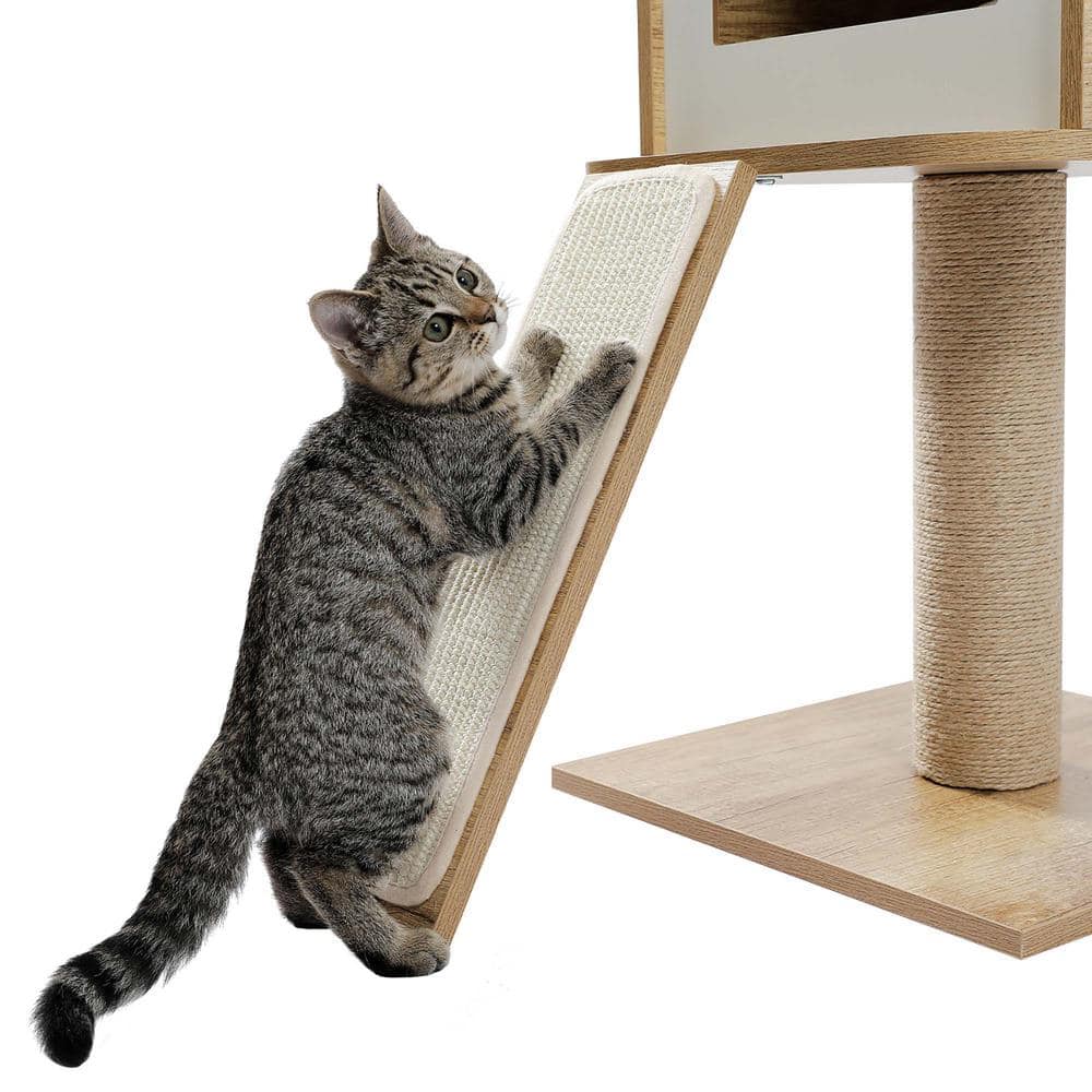 Foobrues 3-in-1 Floor-to-ceiling Cat Tree Wood Stable Furniture PSL-23170659