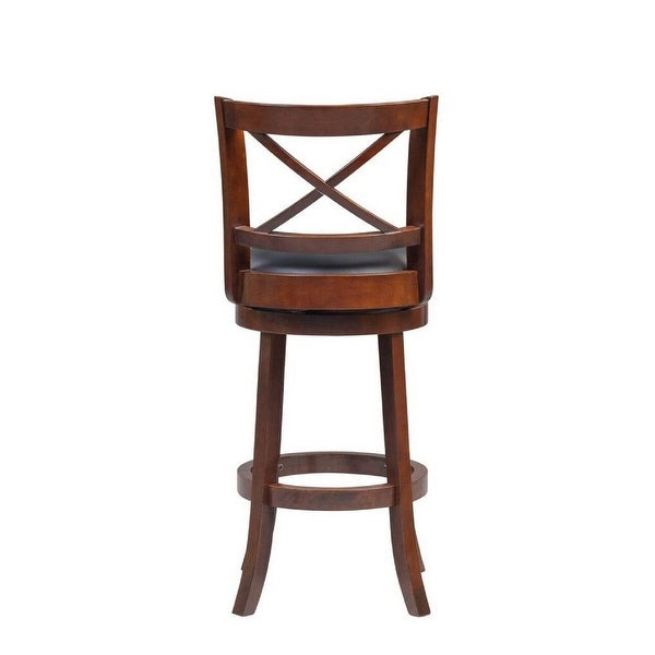 Gia 29 Inch Swivel Bar Stool， Solid Wood， Rich Vegan Faux Leather， Brown - 19.5 L x 18 W x 43.5 H; in inches