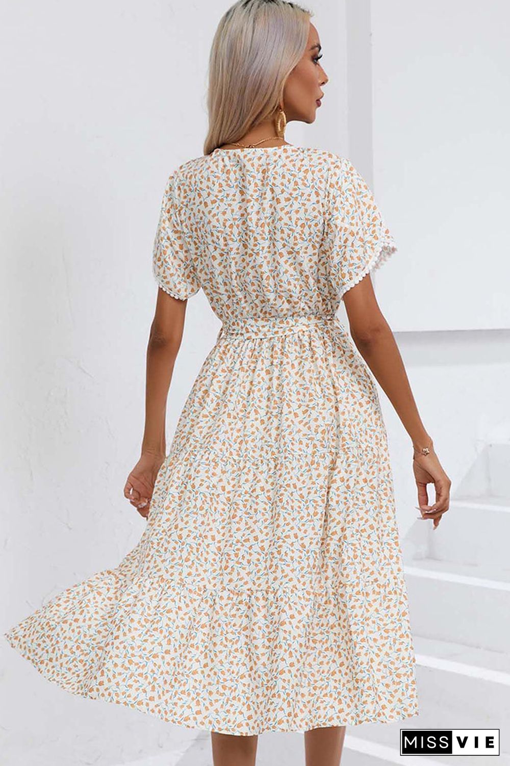 Wrap V Neck Tulip Sleeves Maxi Floral Dress