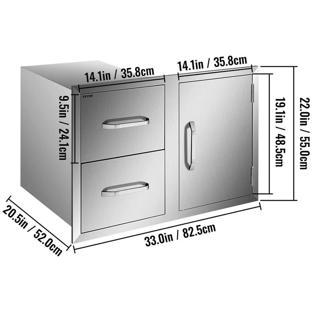 VEVOR Outdoor Kitchen Door Drawer Combo 32.5 in. W x 21.6 in. H x 20.5 in. D BBQ Island Drawers with Handles Access Door CTG20.5X22X330001V0